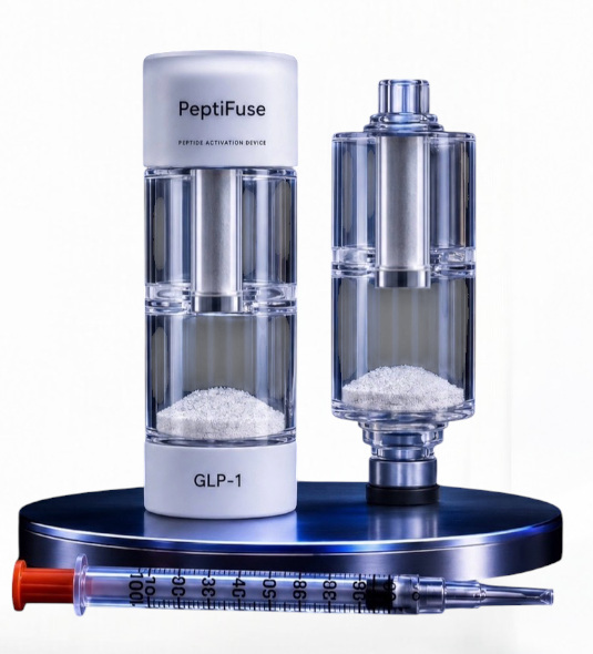 PeptiFuse peptide activation devices with syringe